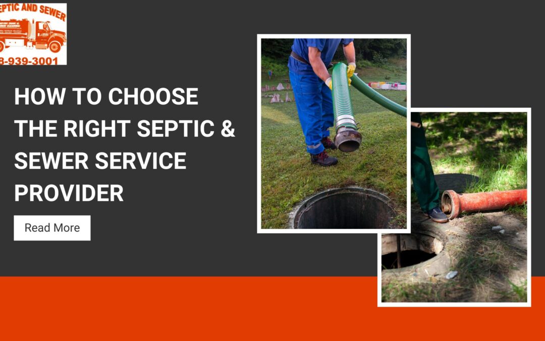 The blog title and a "Read More" button, with two images of workers inserting large hoses into septic tank openings.